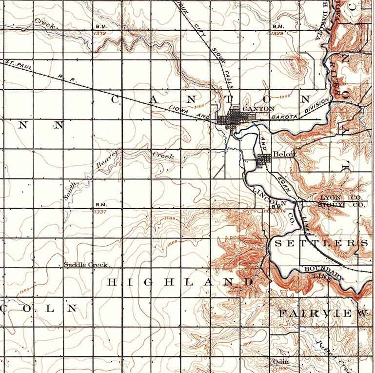 1897 Topo Map of Canton South Dakota