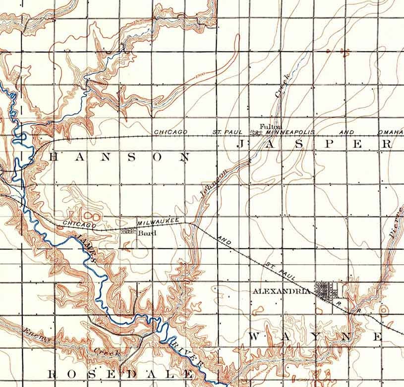 1899 Topo Map of Alexandria South Dakota