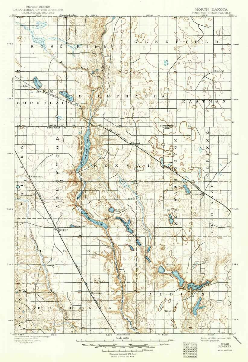1900 Topo Map of Pingree North Dakota