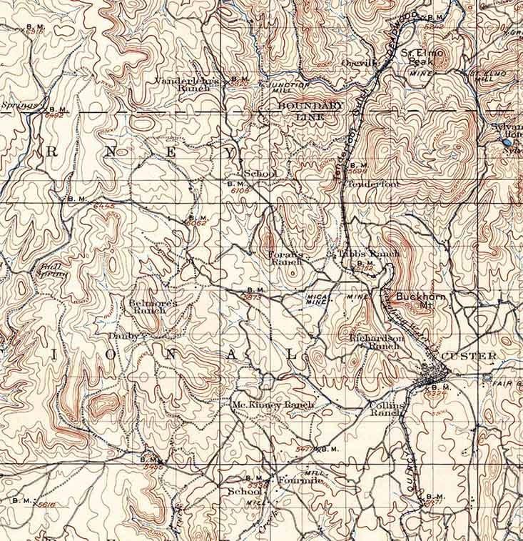 1901 Topo Map of Harney Peak South Dakota Jewel Cave