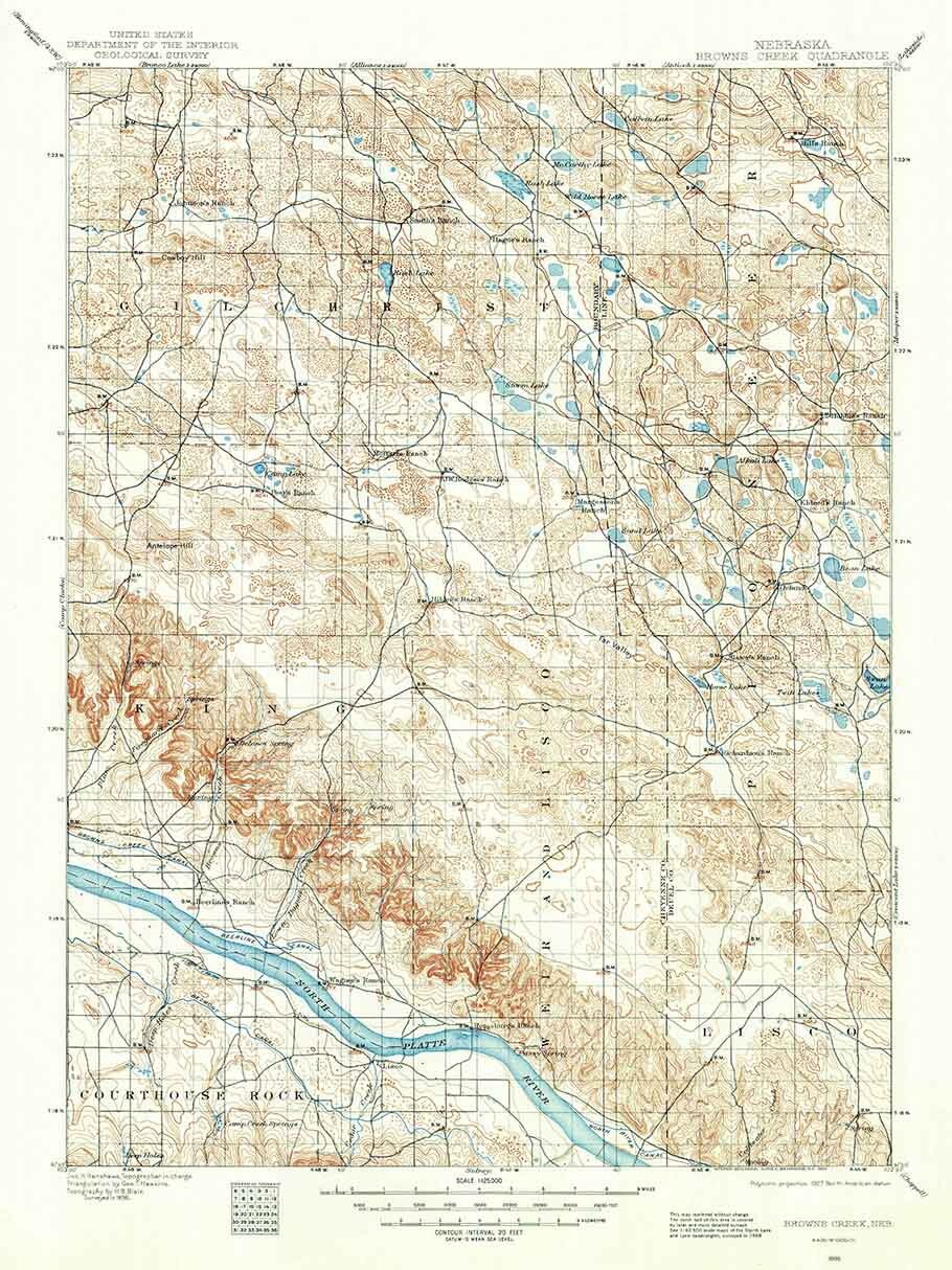 1896 Topo Map of Browns Creek Nebraska Gilchrist