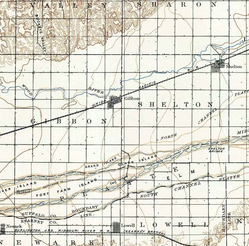 1896 Topo Map of Wood River Nebraska