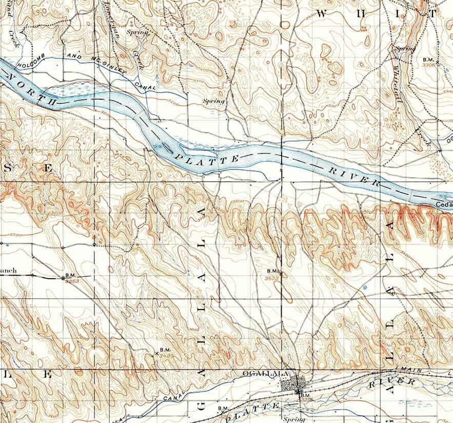 1897 Topo Map of Ogallala Nebraska