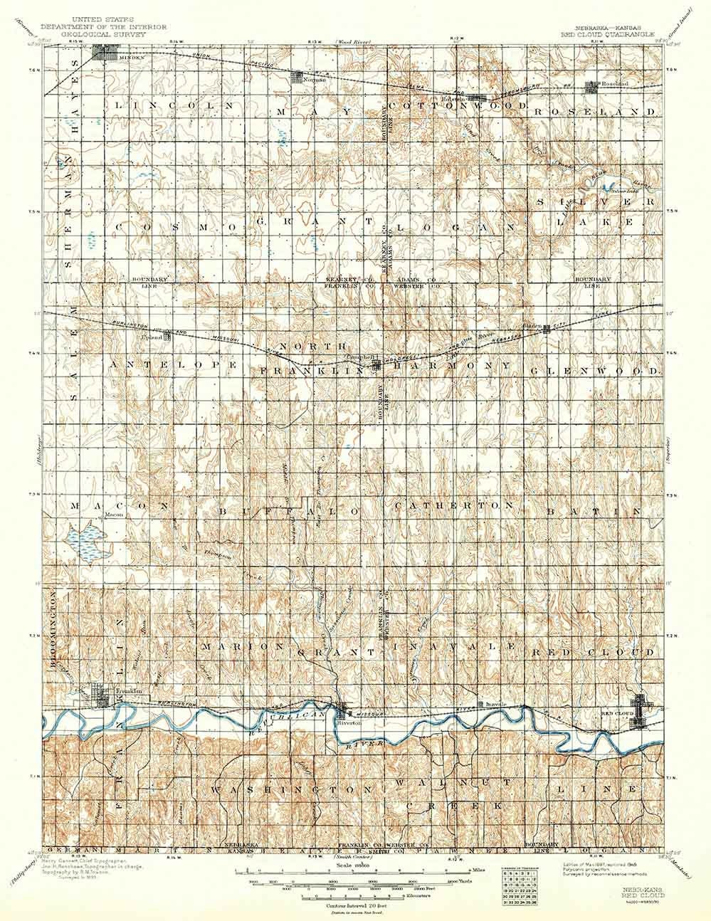 1897 Topo Map of Red Cloud Nebraska