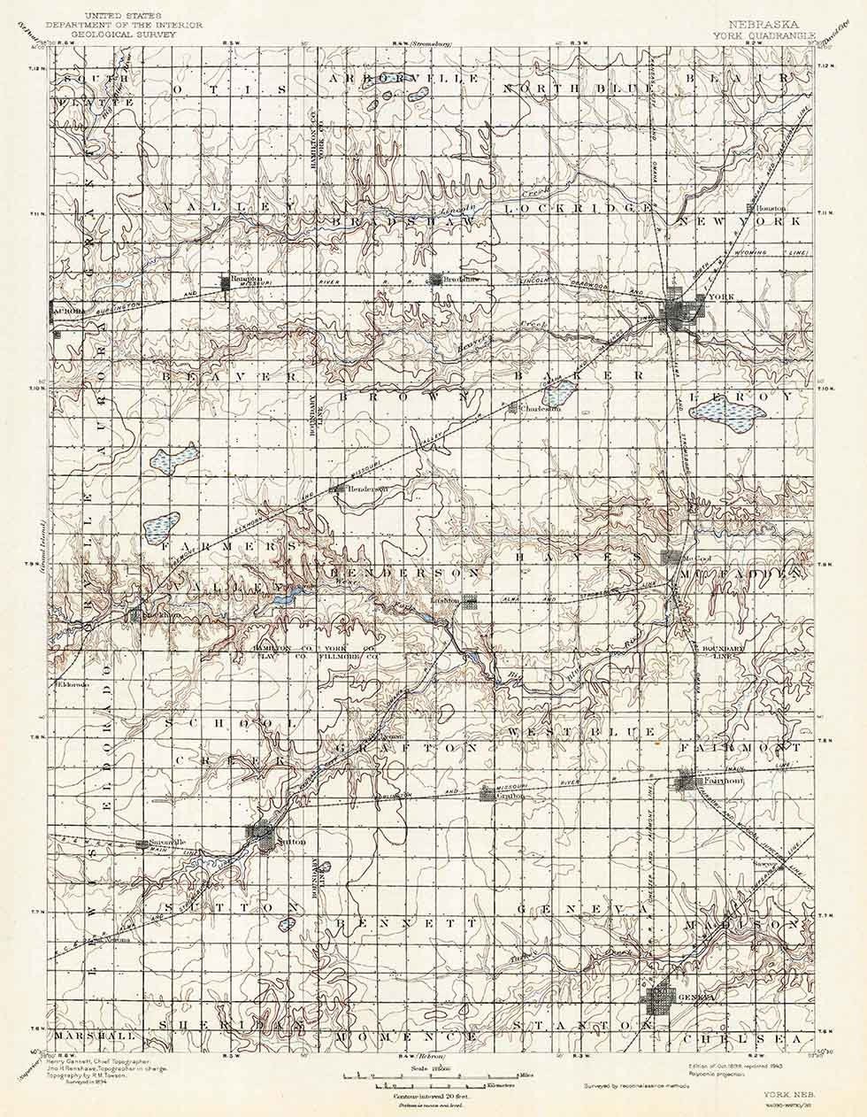 1898 Topo Map Of York Nebraska Sutton