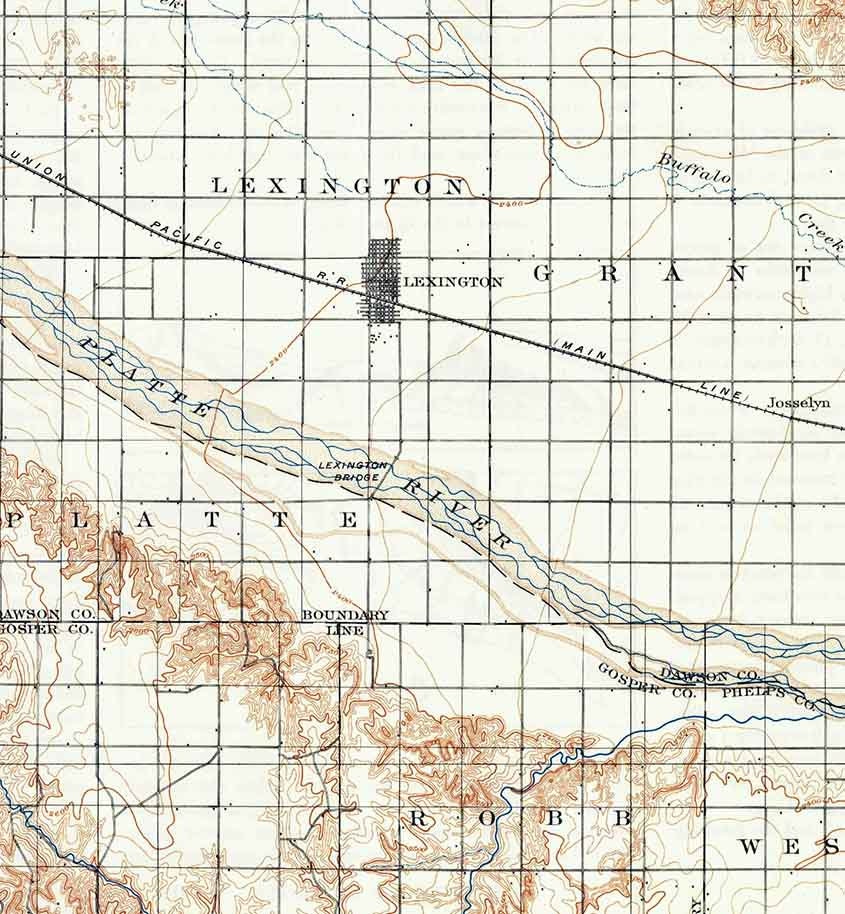 1899 Topo Map of Lexington Nebraska Cozad Elwood