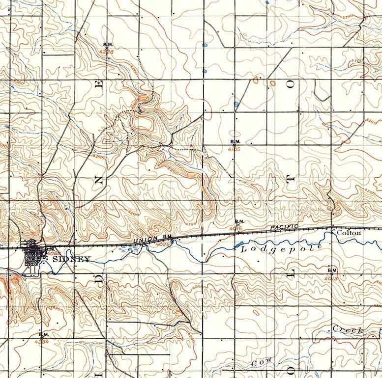 1899 Topo Map of Sidney Nebraska Courthouse Rock