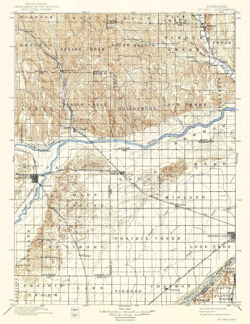 1899 Topo Map of St Paul Nebraska Charman Lone Tree