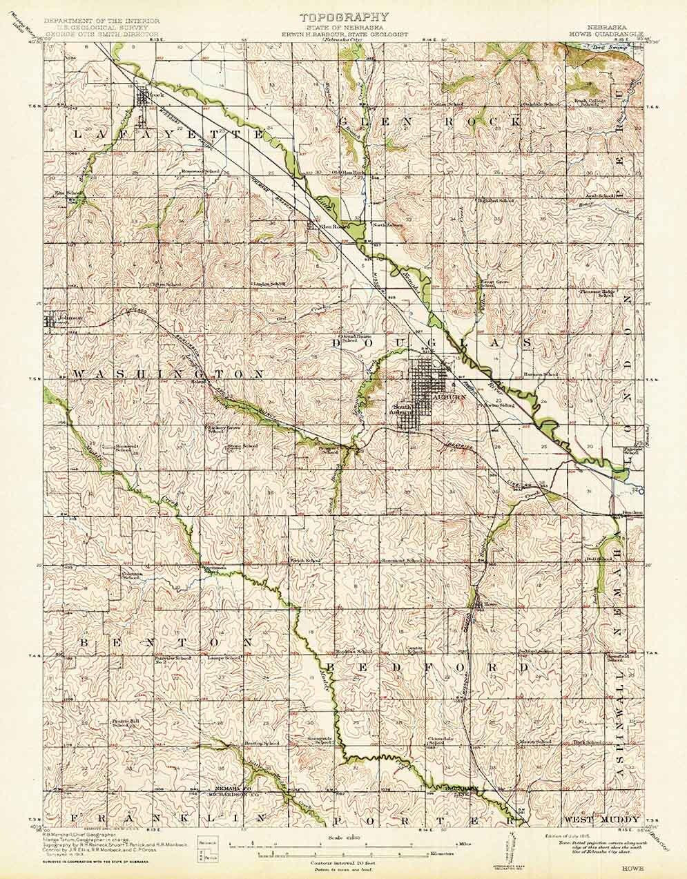 1915 Topo Map of Howe Nebraska