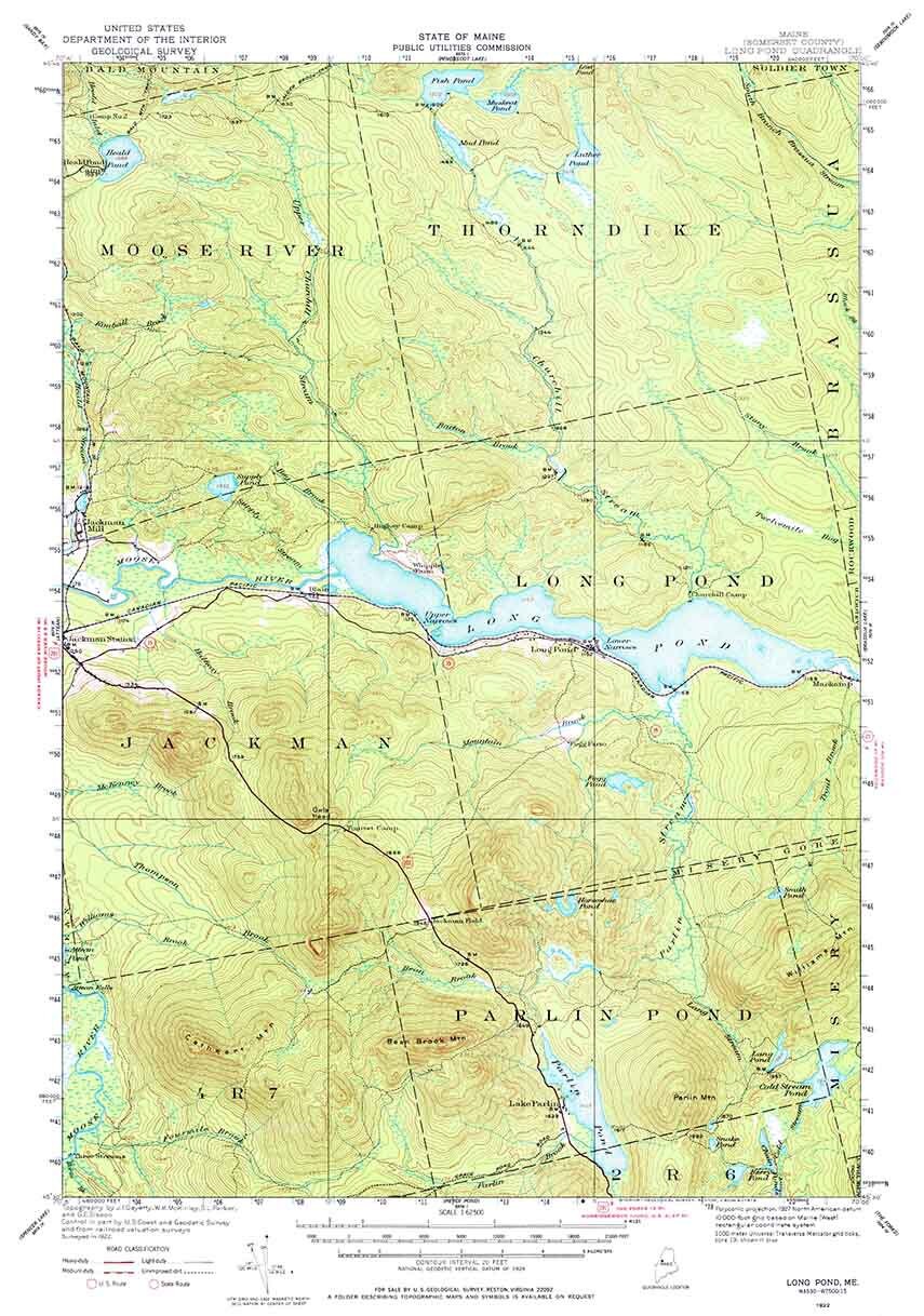 1922 Topo Map of Long Pond Maine Thorndike