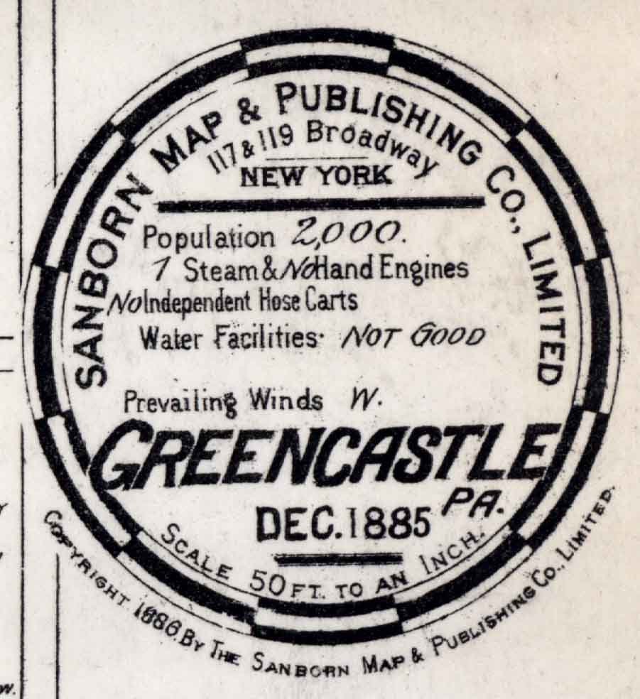 1885 Town Map of Greencastle Franklin County Pennsylvania
