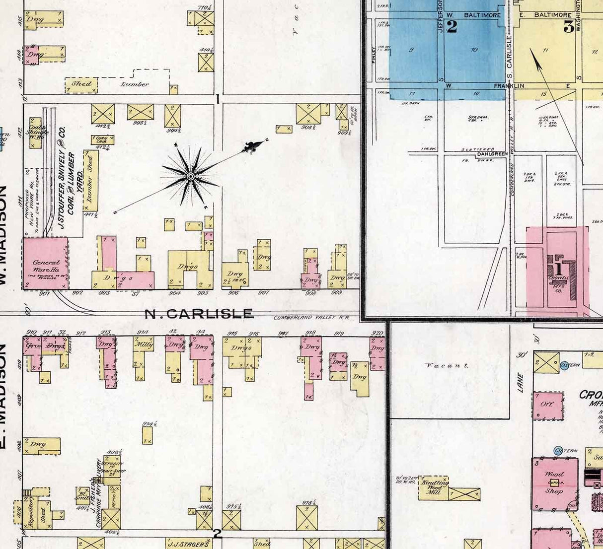 1885 Town Map of Greencastle Franklin County Pennsylvania