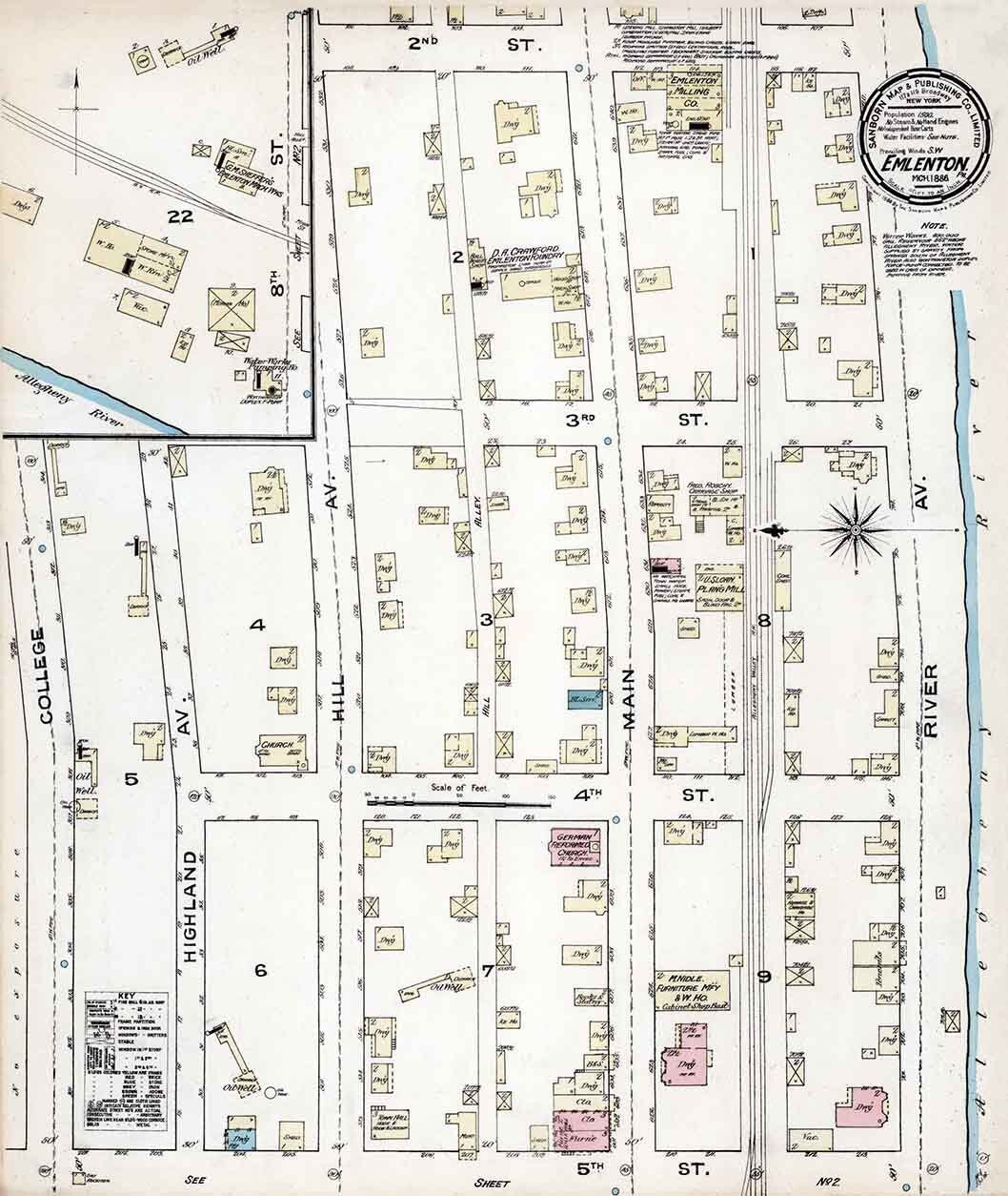 1886 Town Map of Emlenton Venango County Pennsylvania