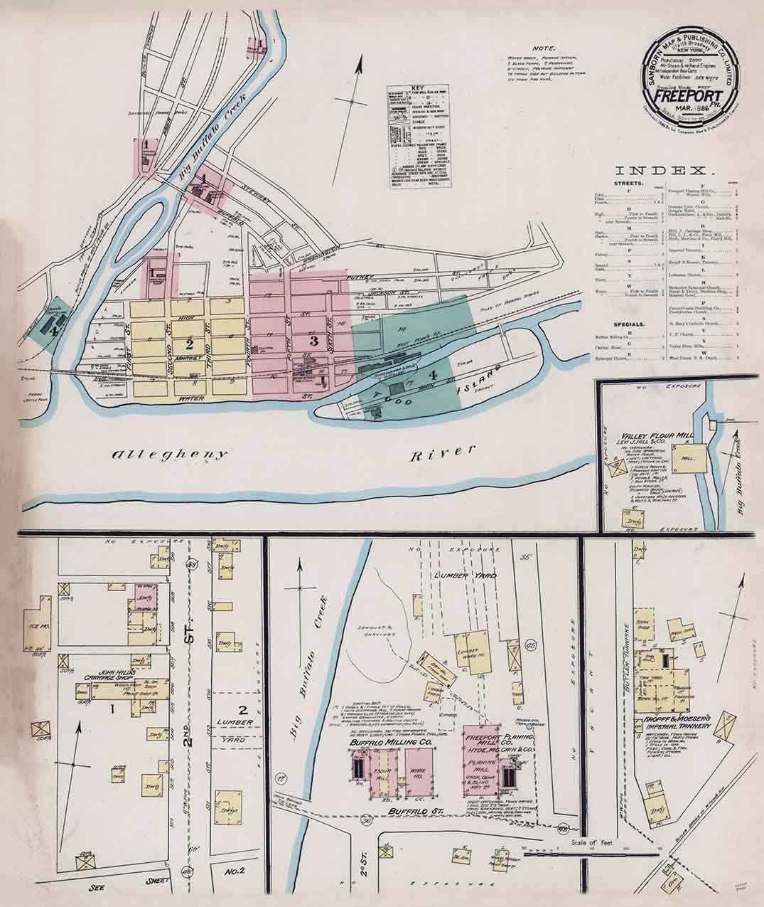 1886 Town Map of Freeport Armstrong County Pennsylvania