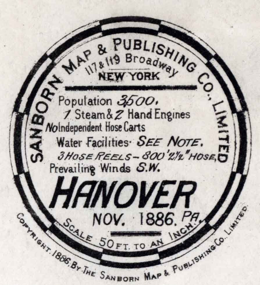 1886 Town Map of Hanover York County Pennsylvania