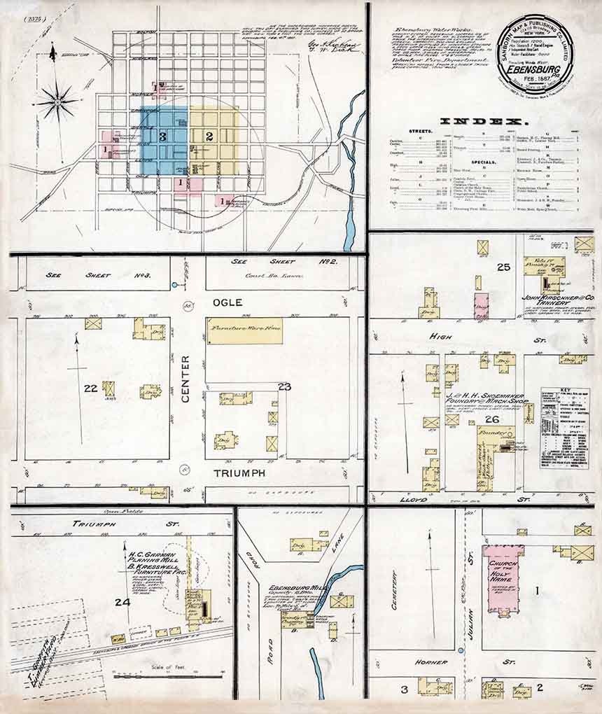 1887 Town Map of Ebensburg Cambria County Pennsylvania