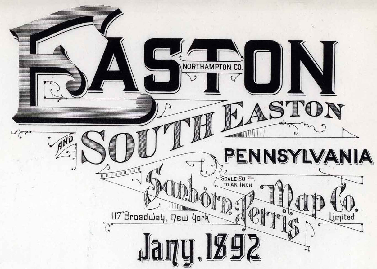 1892 Town Map of Easton Northampton County Pennsylvania
