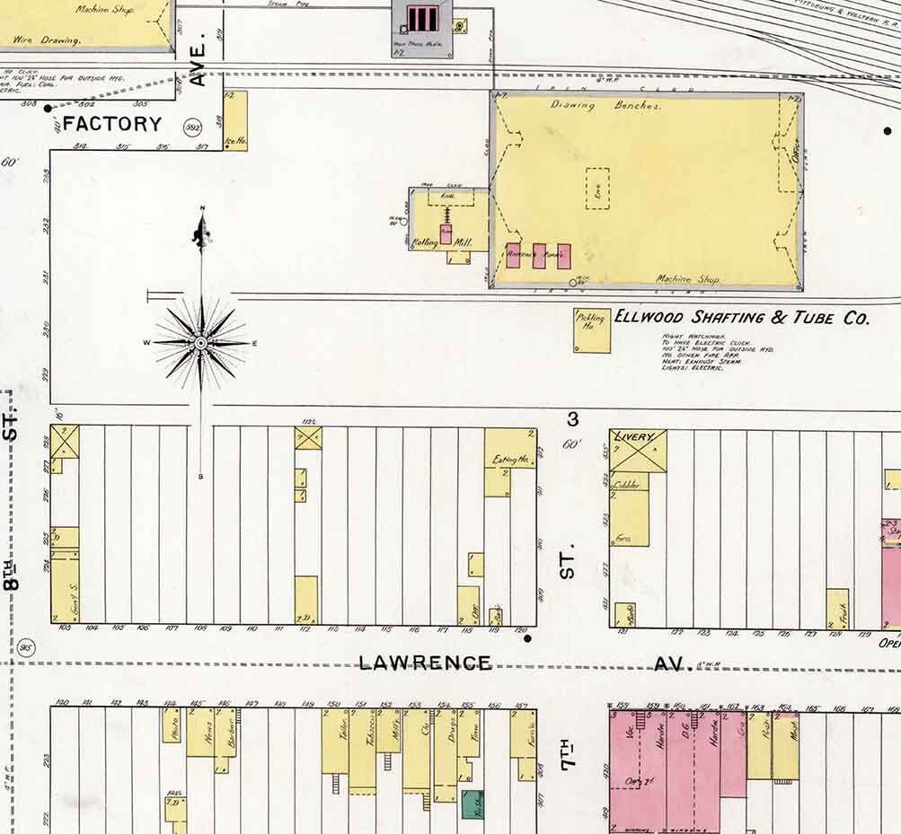 1894 Town Map of Ellwood City Lawrence County Pennsylvania
