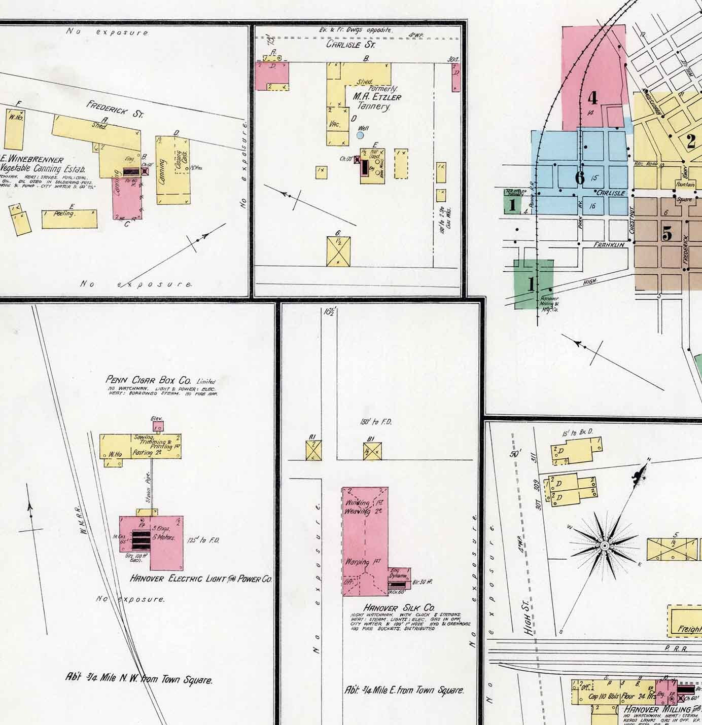 1896 Town Map of Hanover York County Pennsylvania