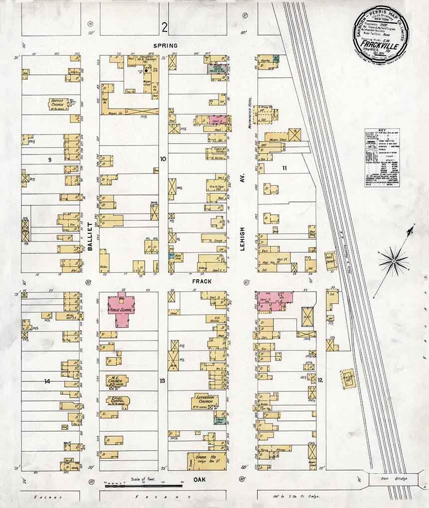 1898 Town Map of Frackville Schuylkill County Pennsylvania