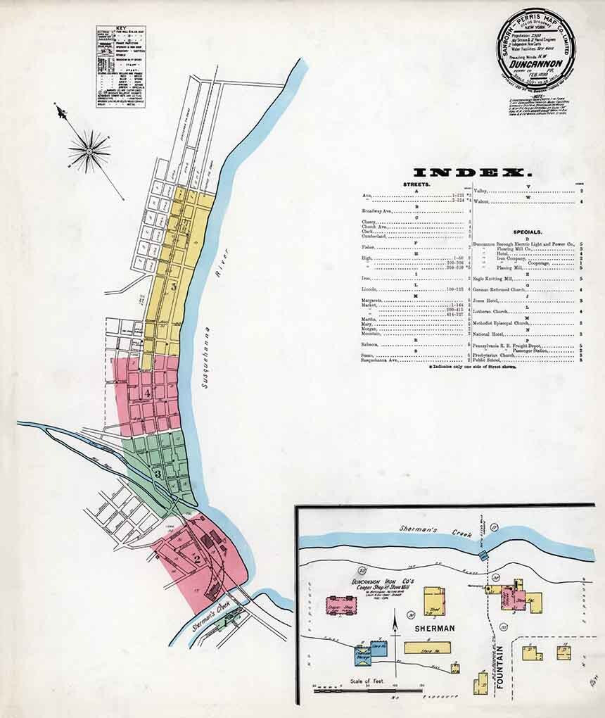 1899 Town Map of Duncannon Perry County Pennsylvania