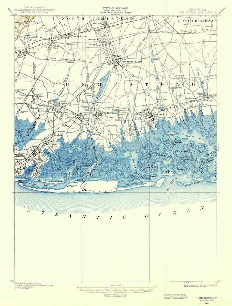 1897 Topo Map of Hempstead New York Freeport