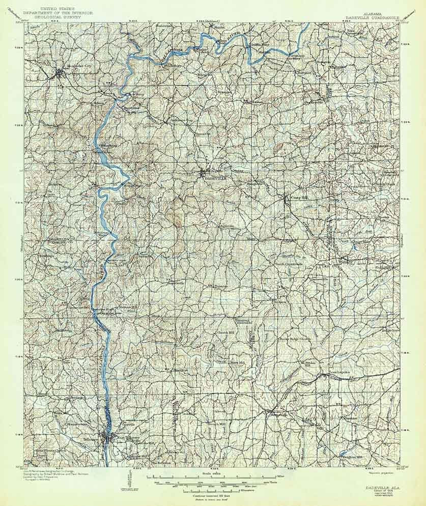 1906 Topo Map of Dadeville Alabama