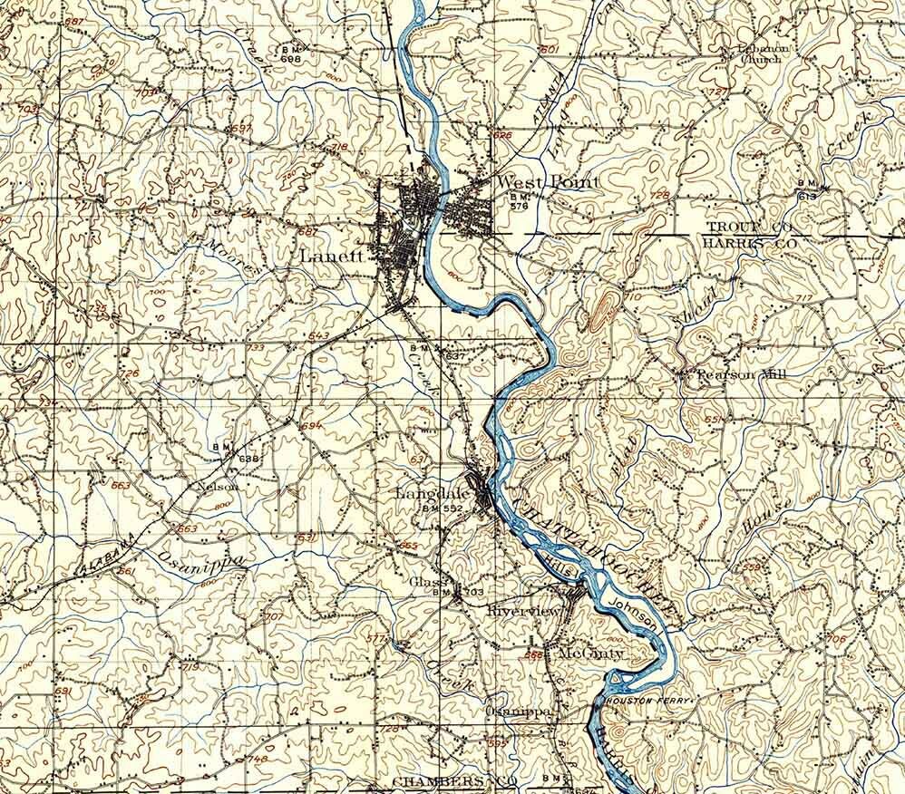 1909 Topo Map of Opelika Alabama Auburn