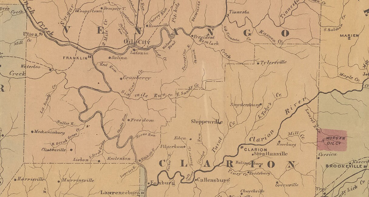 1864 Map of the oil regions of Western Pennsylvania and portions of eastern Ohio New York & West Virginia