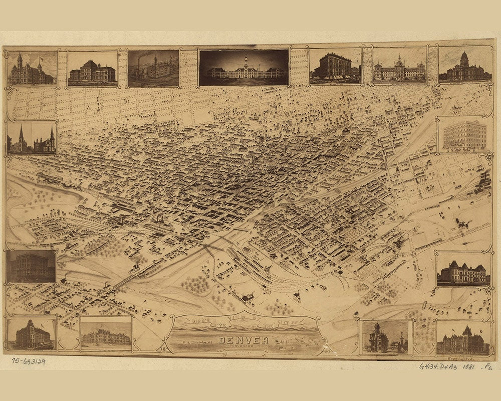 1881 Panoramic Map of Denver Colorado