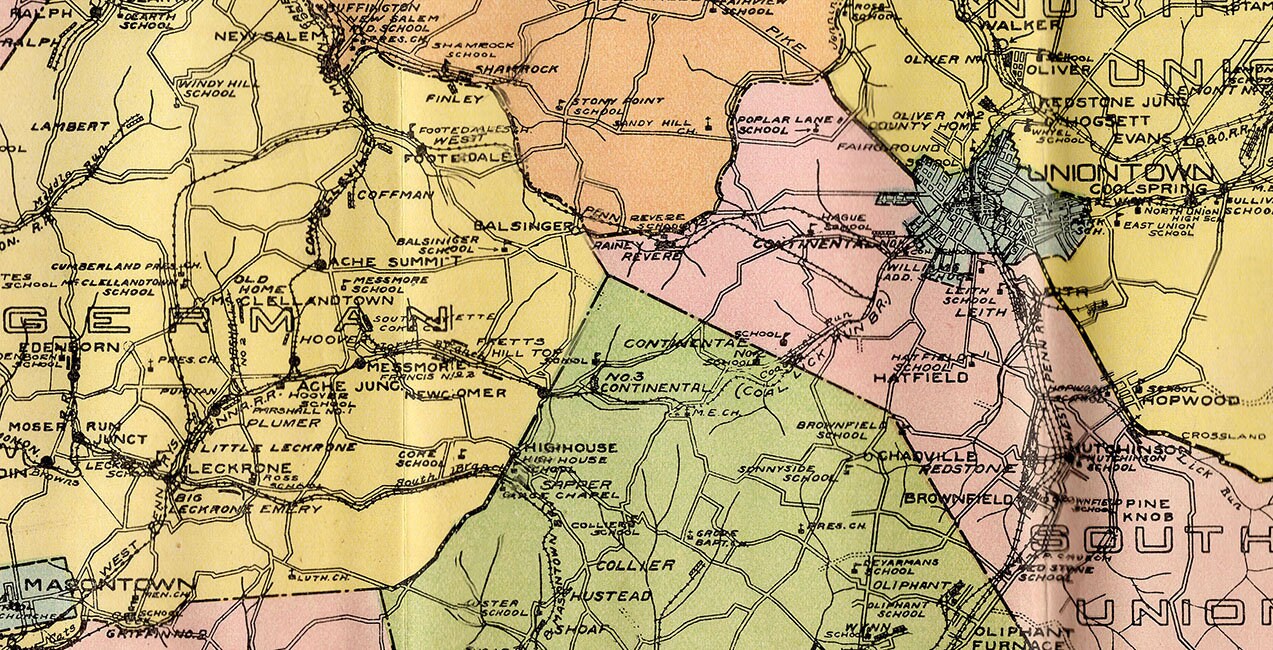 1912 Map of Fayette County Pennsylvania Coal Mines Coke Ovens