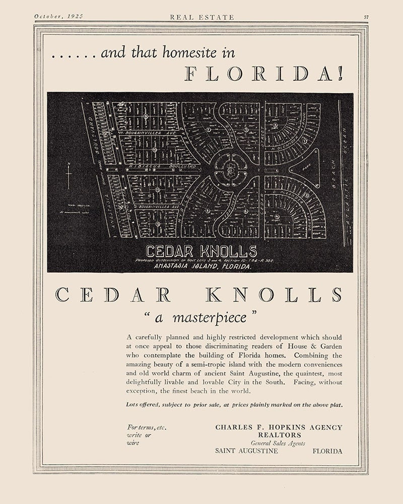 1925 Cedar Knolls Plan of Lots Anastasia Island Saint Augustine Florida