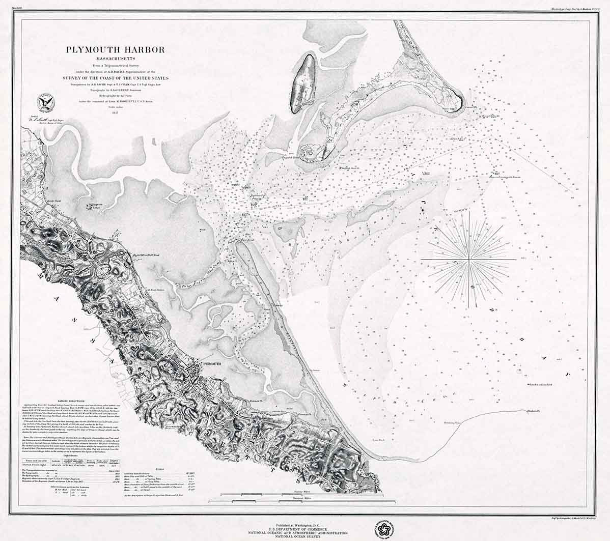 1857 Nautical Map of Plymouth Harbor Massachusetts