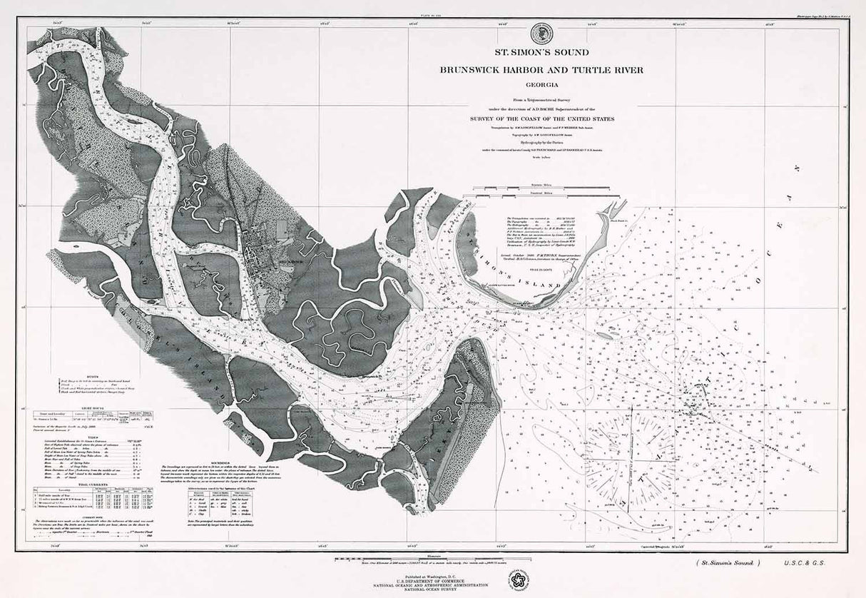 1976 Nautical Map of St Simons Sound Brunswick Harbor Turtle River Georgia