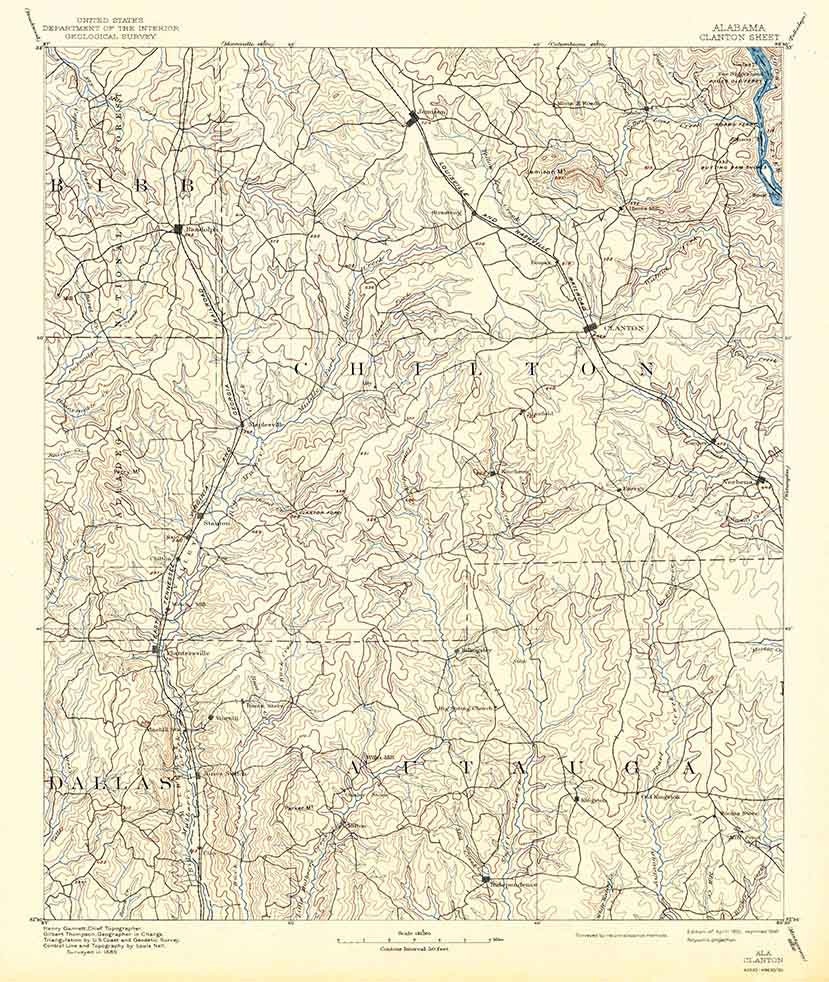 1891 Topo Map of Clanton Alabama