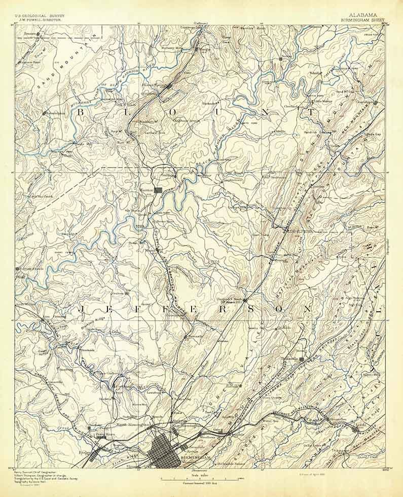 1892 Topo Map of Birmingham Alabama