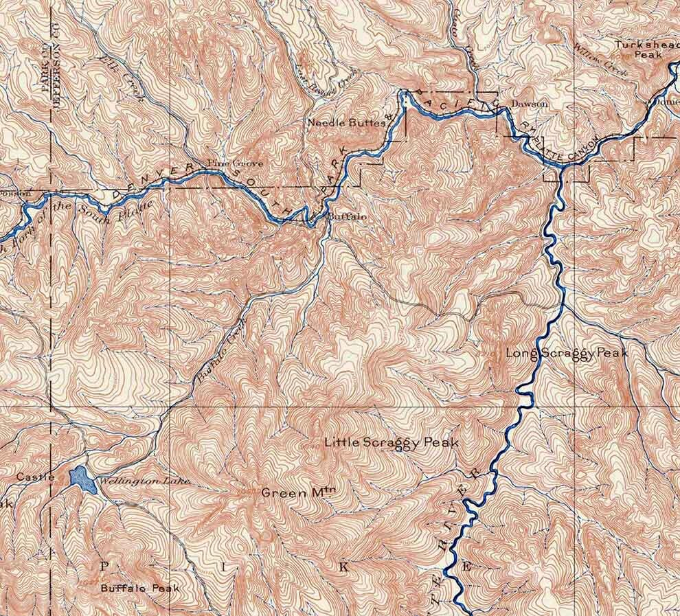 1893 Topo Map of Platte Canyon Colorado