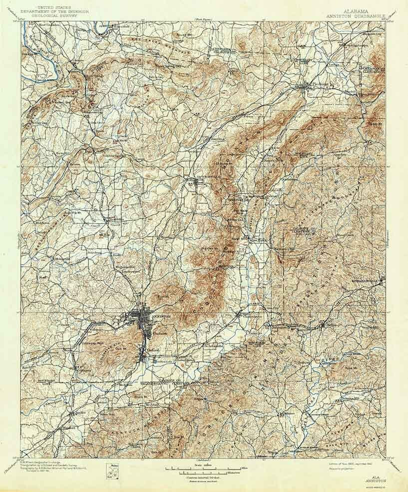 1900 Topo Map of Anniston Alabama Oxford