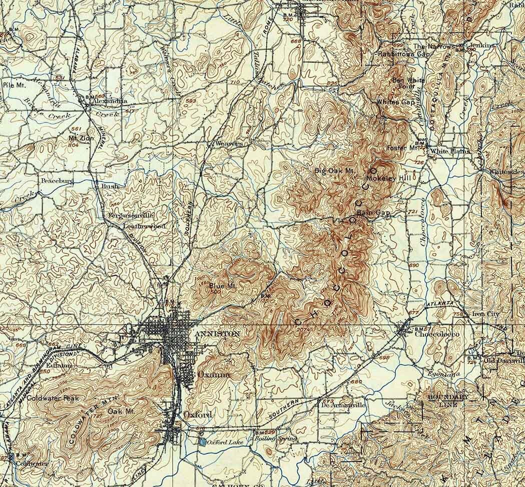 1900 Topo Map of Anniston Alabama Oxford