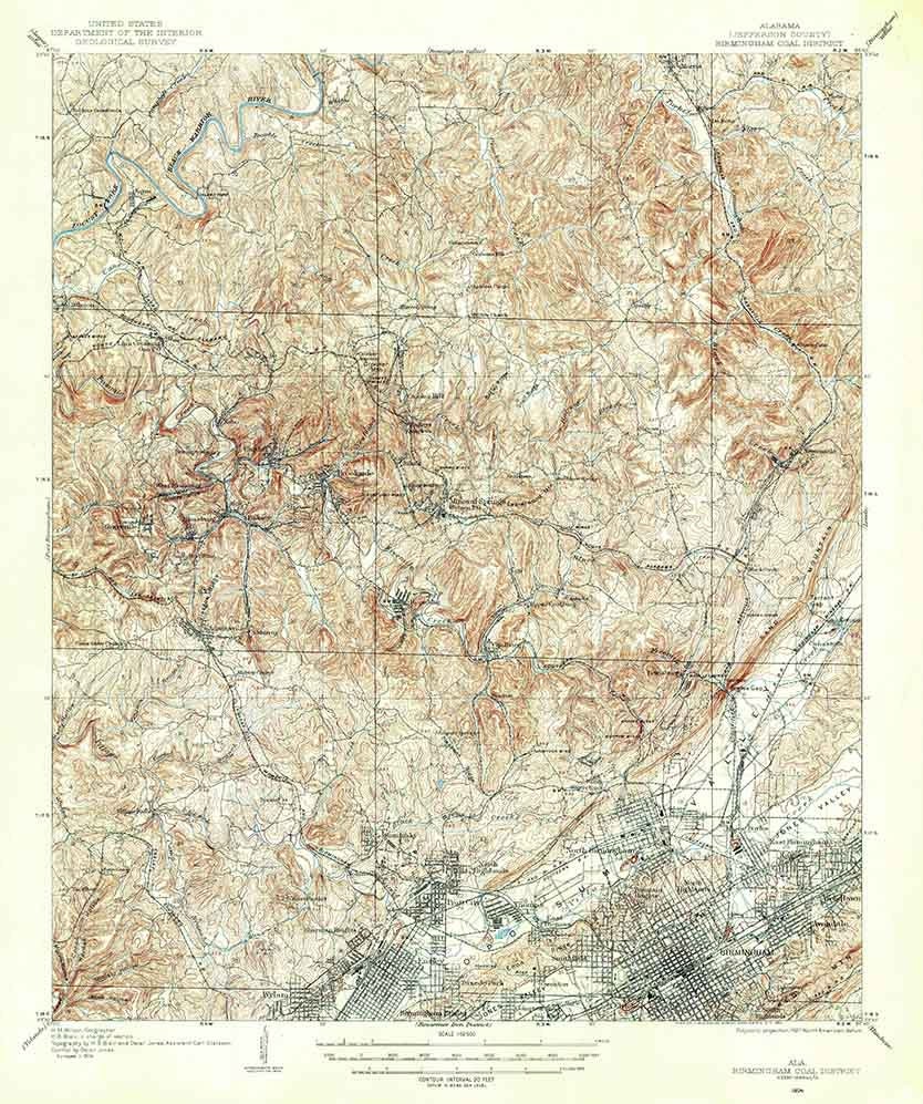 1904 Topo Map of Birmingham Coal District Alabama