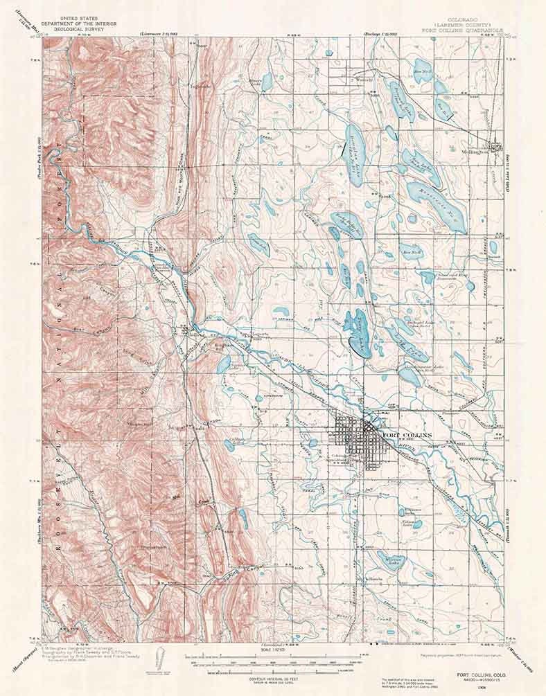 1906 Topo Map of Fort Collins Colorado