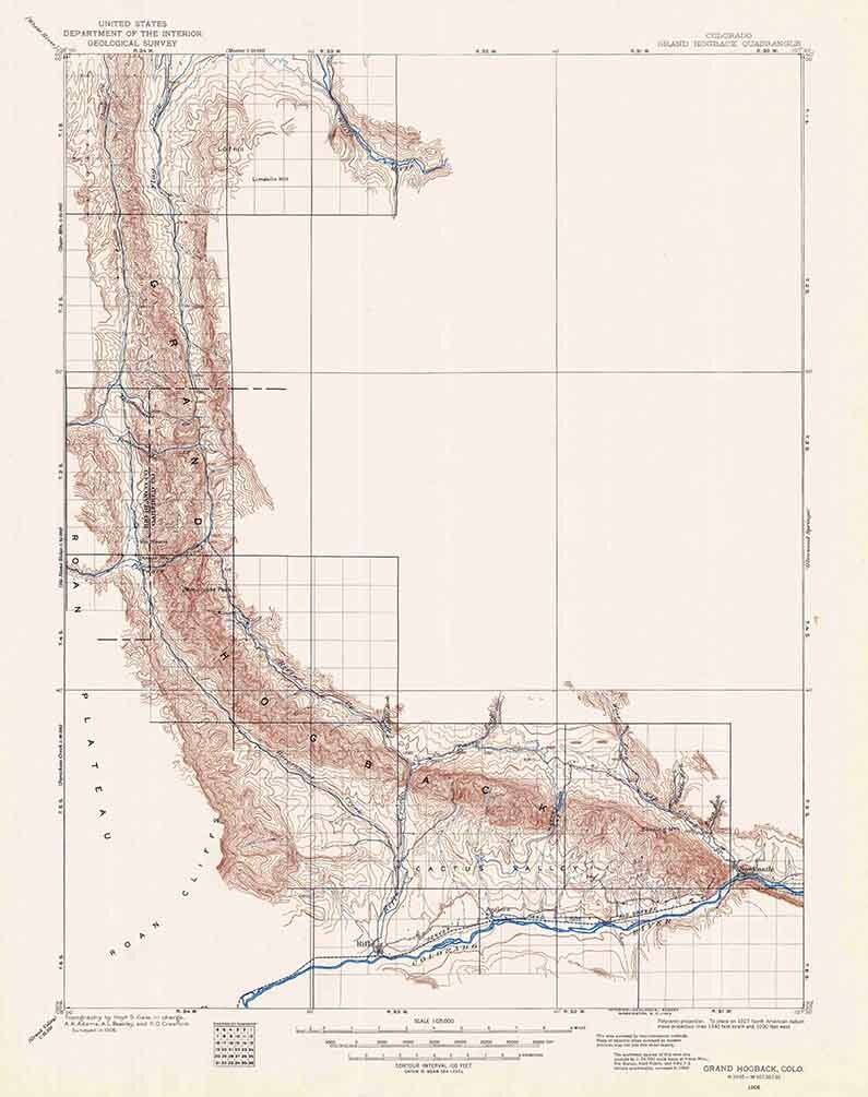 1906 Topo Map of Grand Hogback Colorado