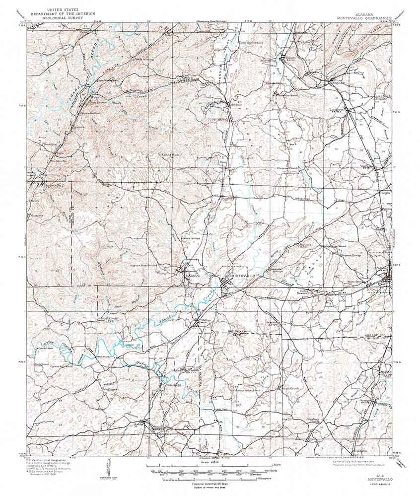 1910 Topo Map of Montevallo Alabama