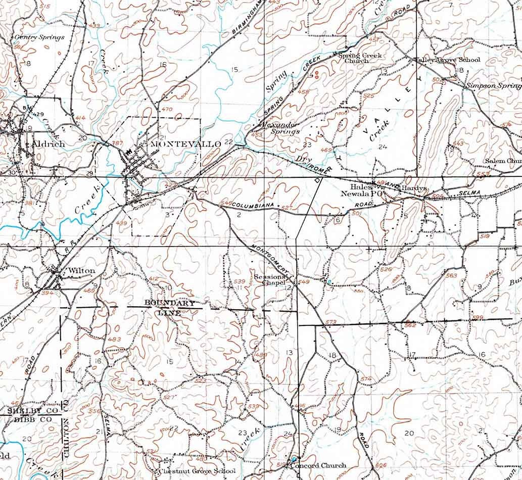 1910 Topo Map of Montevallo Alabama