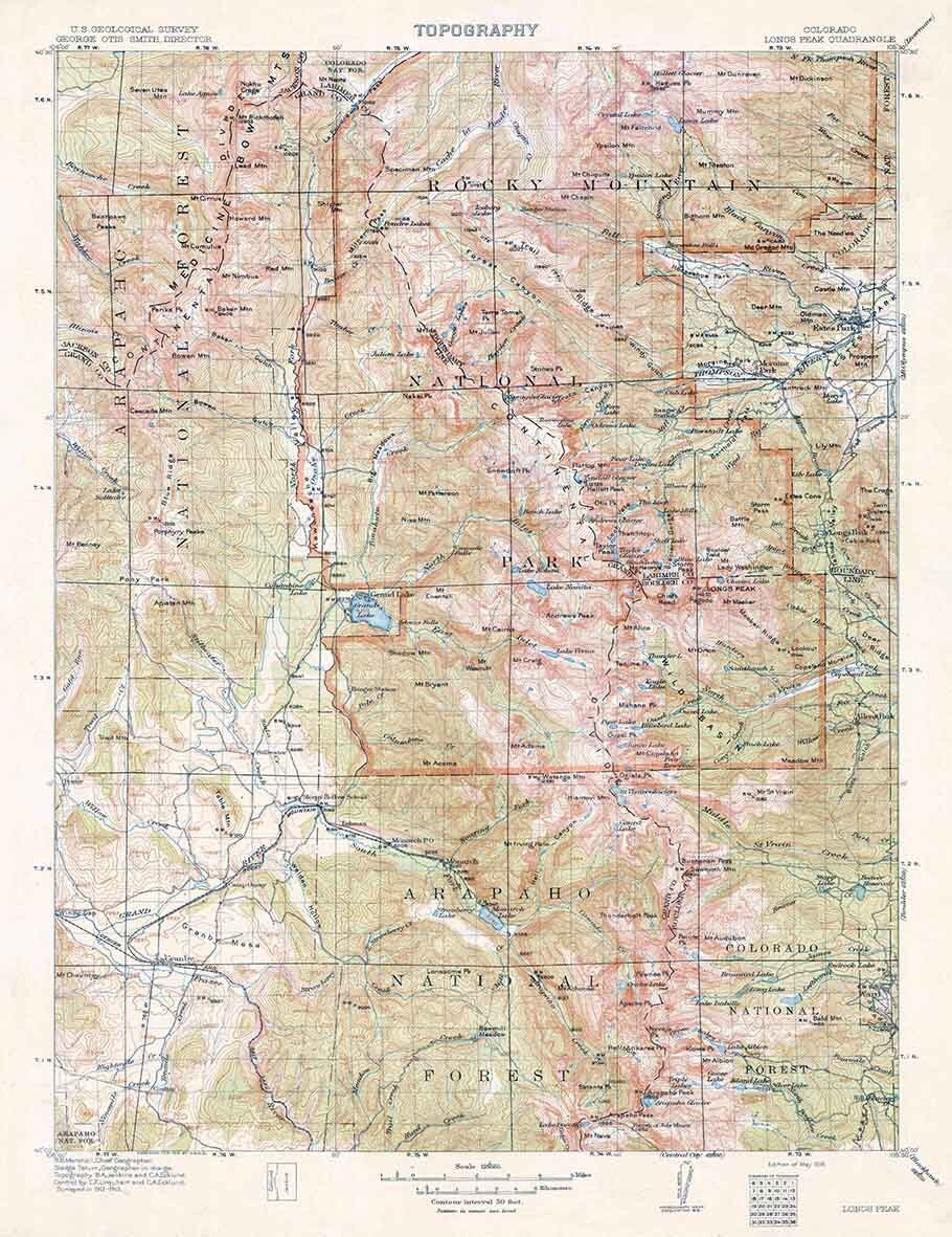 1915 Topo Map of Longs Peak Colorado Rocky Mountains