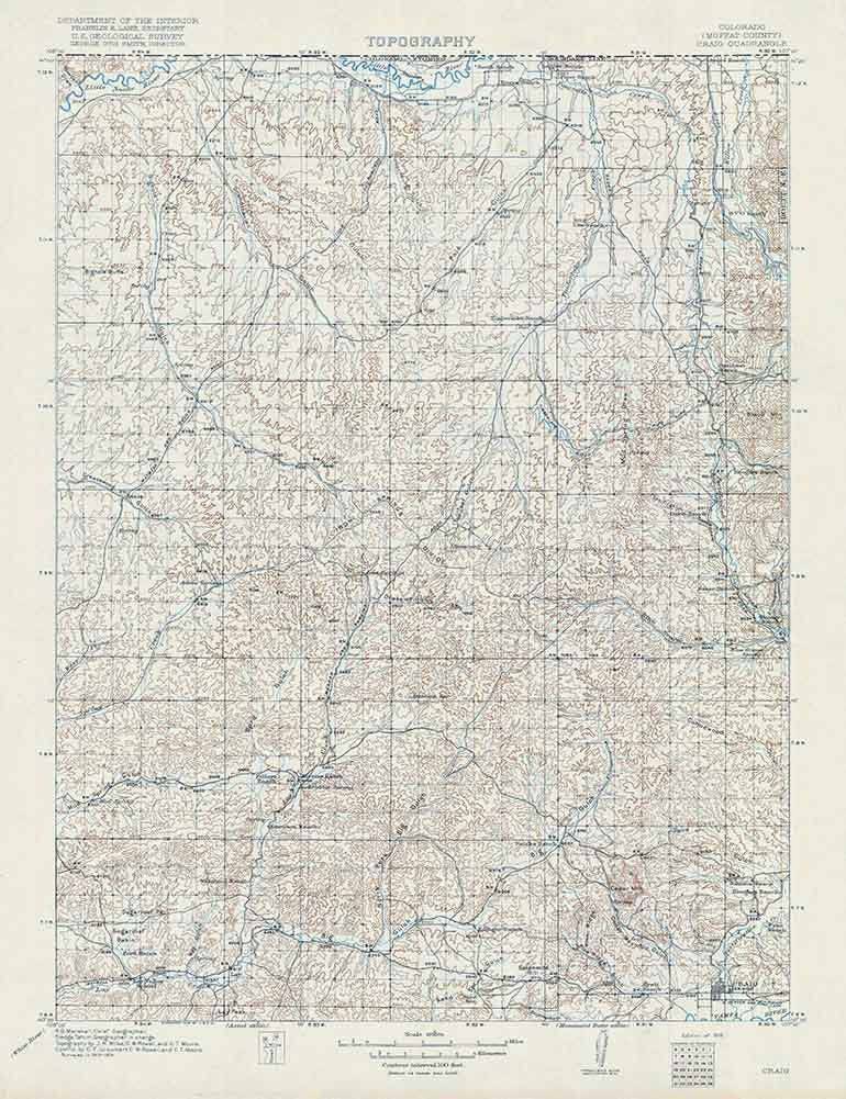 1916 Topo Map of Craig Colorado