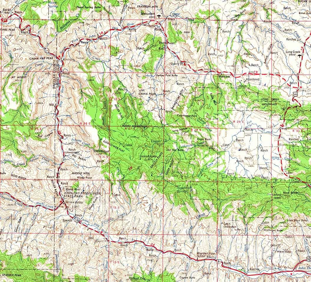 1955 Topo Map of Canyon City Oregon