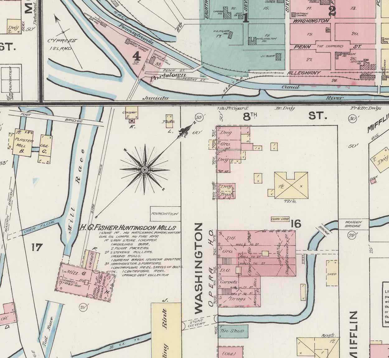 1884 Town Map of Huntingdon County Pennsylvania