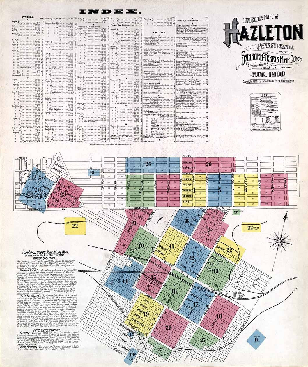 1900 Town Map of Hazleton Luzerne County Pennsylvania