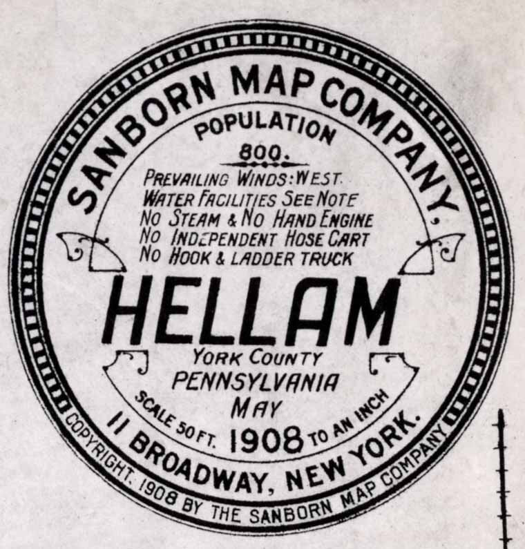 1908 Town Map of Hellam York County Pennsylvania